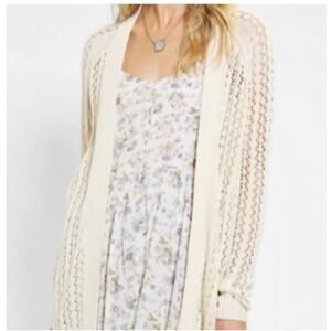 Urban Outfitters Kimchi Blu Beige Crochet Open Knit Long Line Open Cardigan Sz S